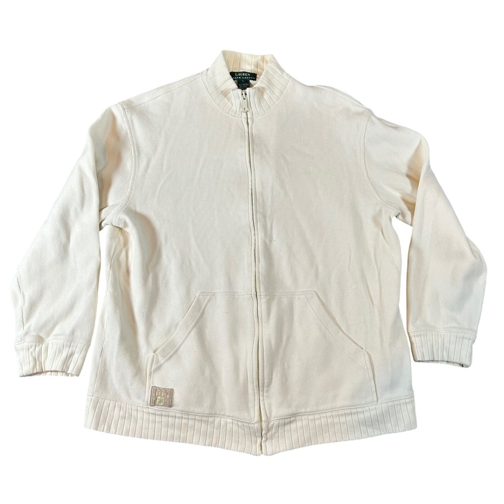 Lauren Ralph Lauren Womens Full Zip Jacket Cream Size L Ski Team Distressed‎
